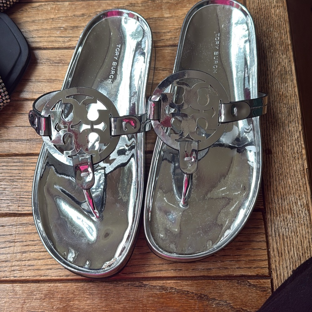 Tory Burch Metallic Silver Sandals